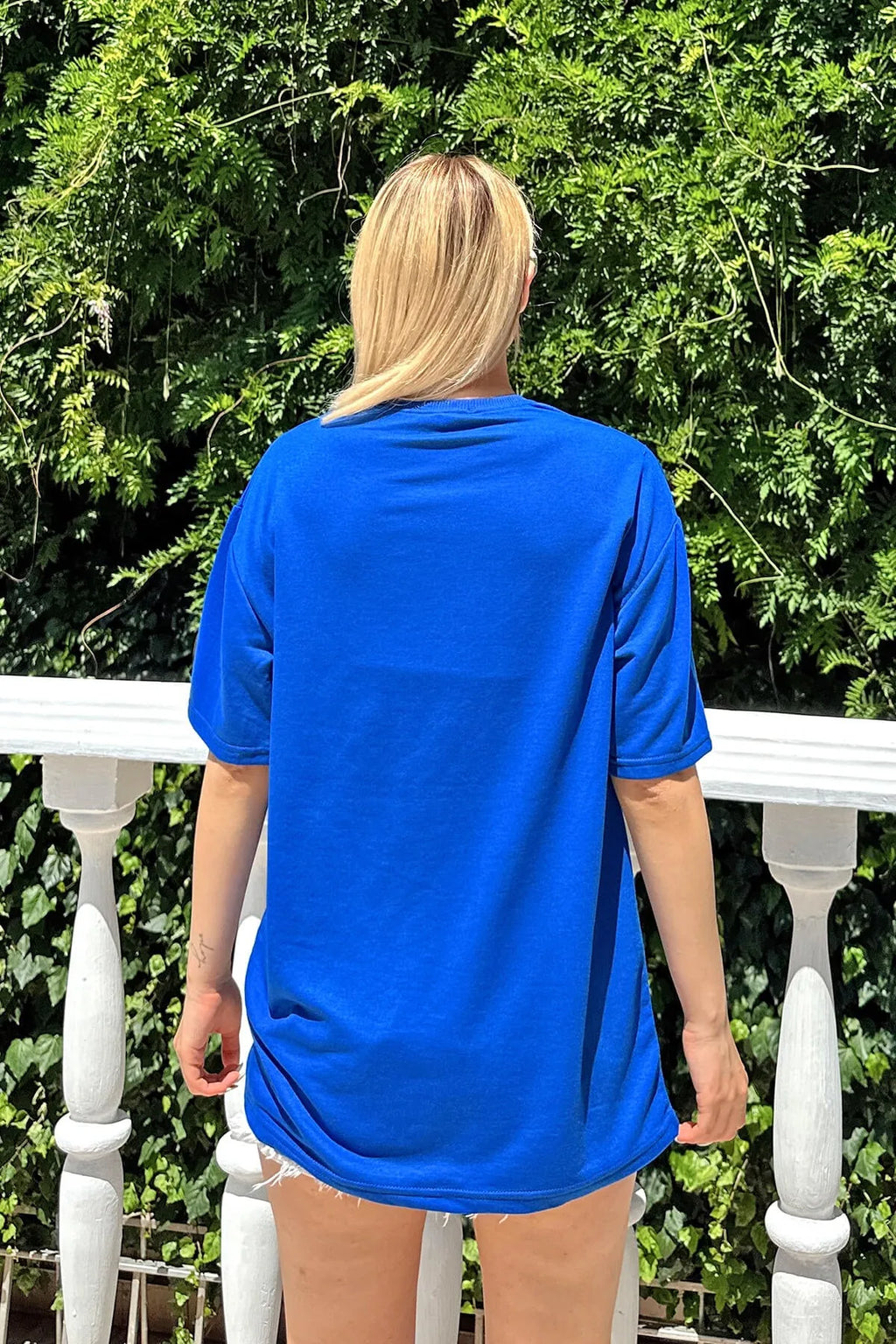 Mavi Happiness Baskılı Oversize Kadın Tshirt