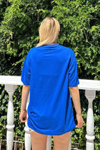 Mavi Happiness Baskılı Oversize Kadın Tshirt
