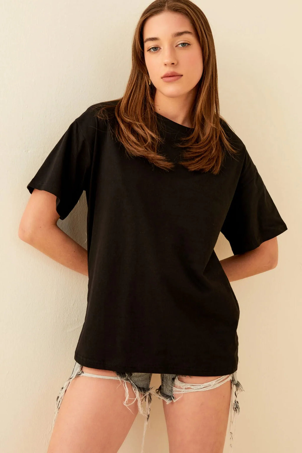 Siyah Clfrnia Sırt Baskılı Oversize Kadın Tshirt