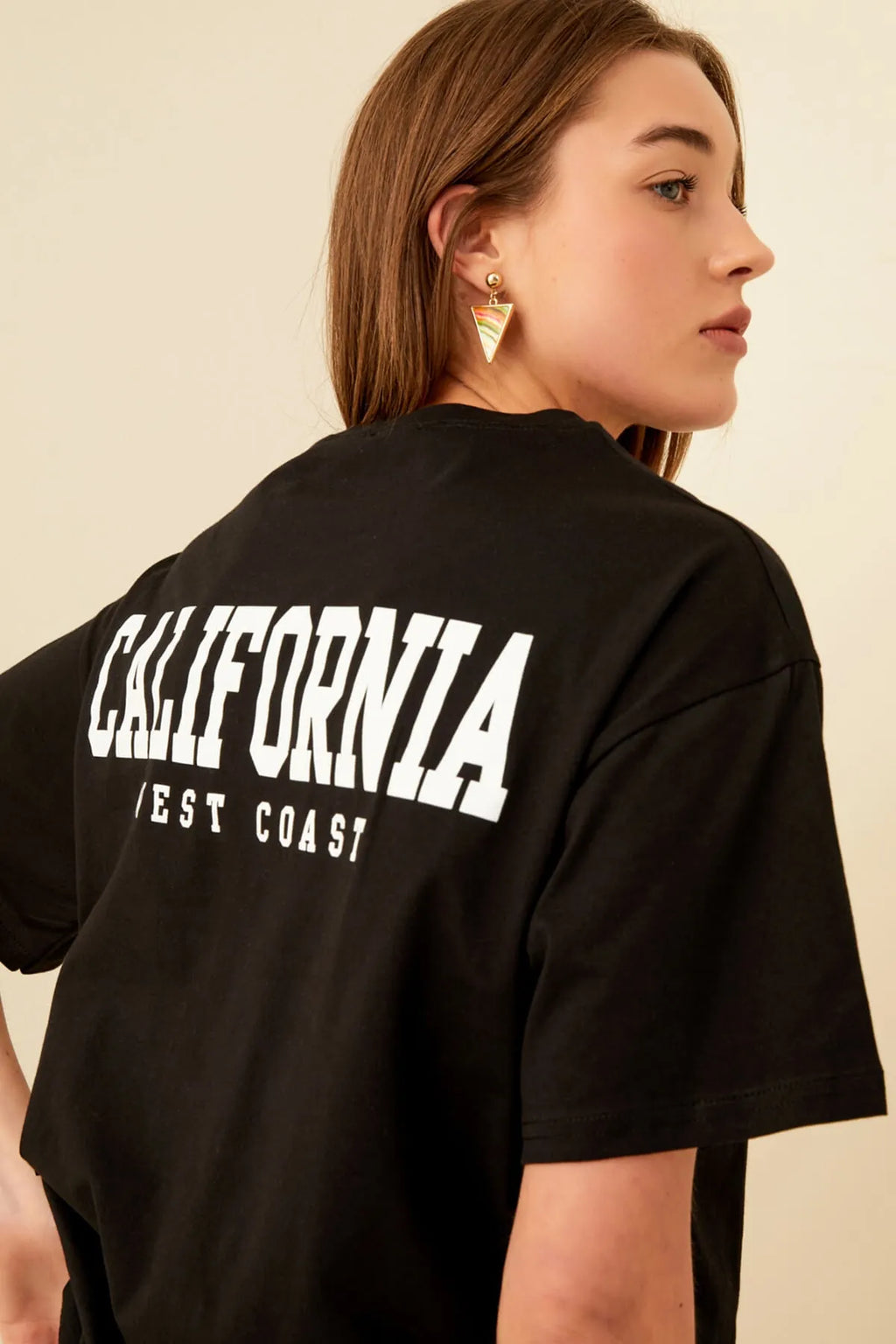 Siyah Clfrnia Sırt Baskılı Oversize Kadın Tshirt