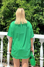 Yeşil Happiness Baskılı Oversize Kadın Tshirt