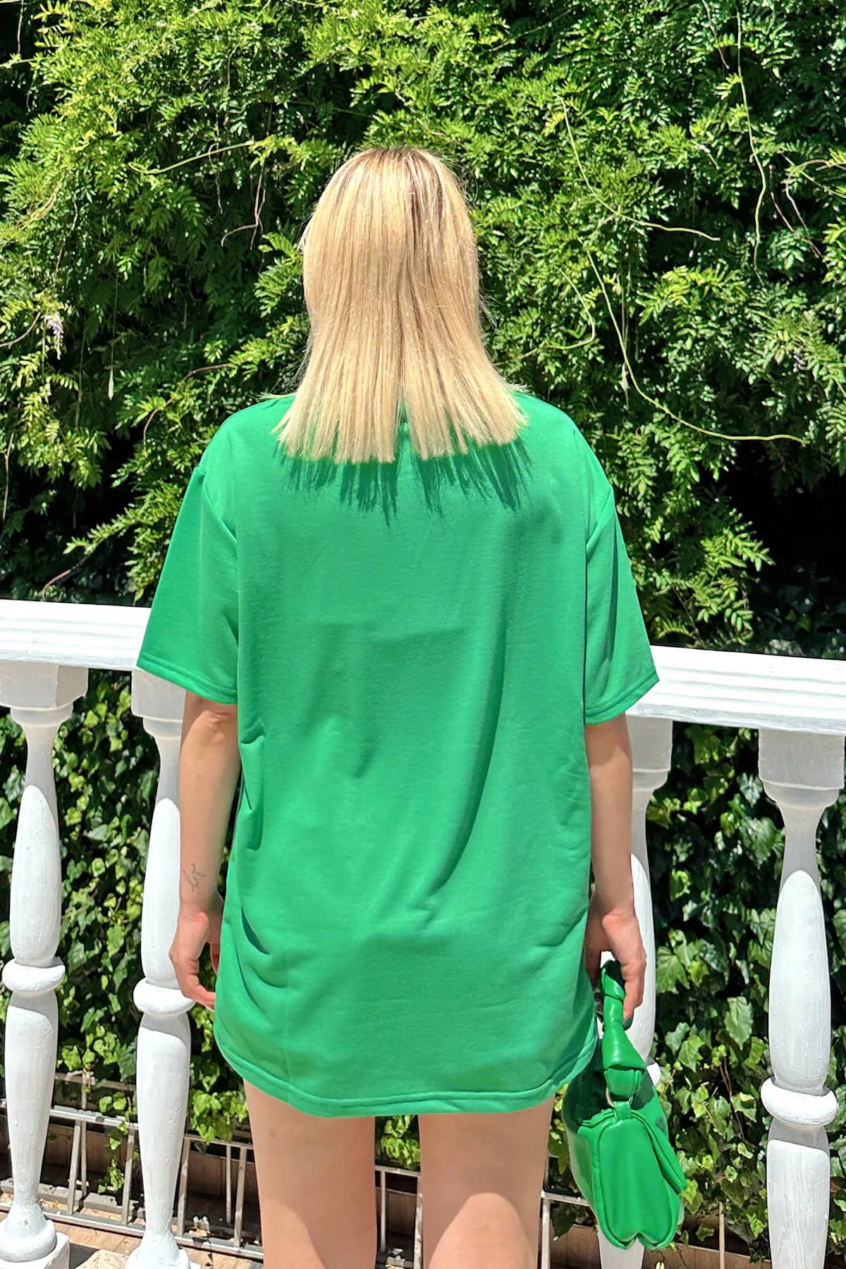 Yeşil Happiness Baskılı Oversize Kadın Tshirt