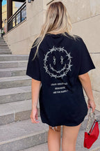 Siyah Hedonistic Sırt Baskılı Oversize Kadın Tshirt