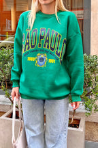 Yeşil Sao Baskılı İçi Pamuklu Kadın Sweatshirt