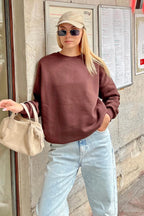 Kahverengi İçi Pamuklu Kadın Basic Sweatshirt