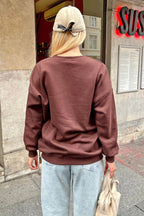 Kahverengi İçi Pamuklu Kadın Basic Sweatshirt
