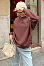 Kahverengi İçi Pamuklu Kadın Basic Sweatshirt