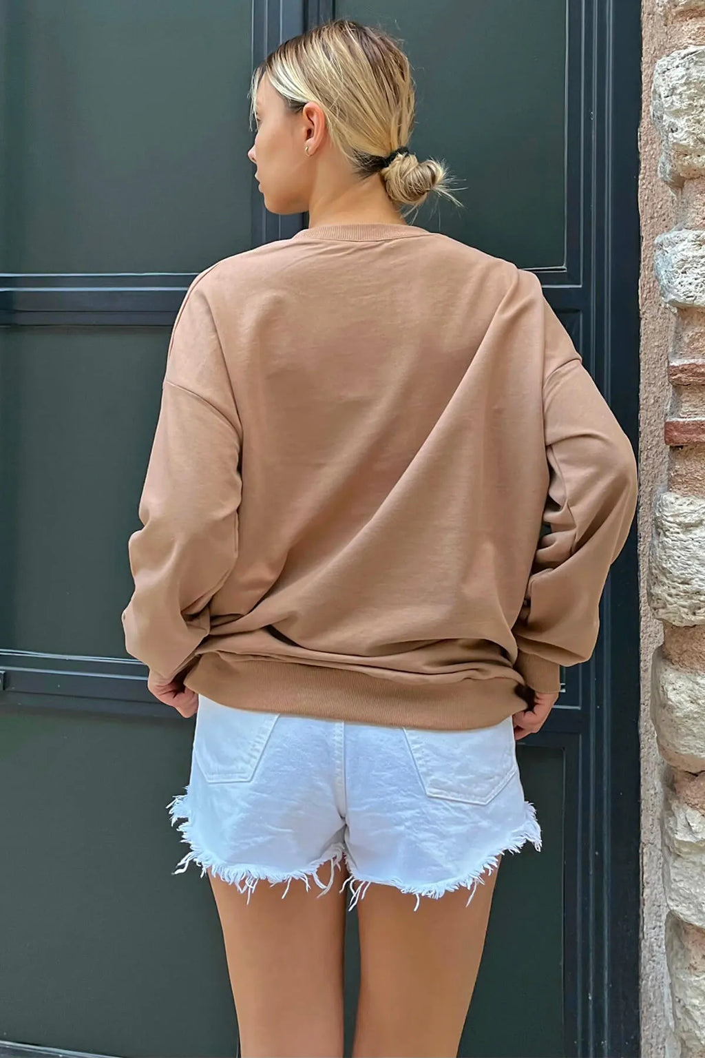 Vizon Bisiklet Yaka Oversize Kadın Sweatshirt