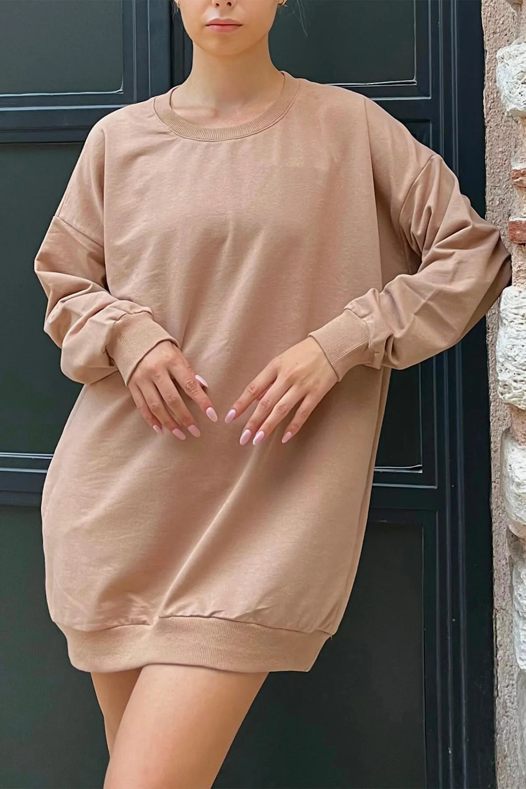 Vizon Bisiklet Yaka Oversize Kadın Sweatshirt