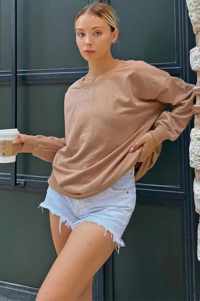 Vizon Bisiklet Yaka Oversize Kadın Sweatshirt