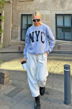 Gri Season Nyc Baskılı İçi Pamuklu Kadın Sweatshirt