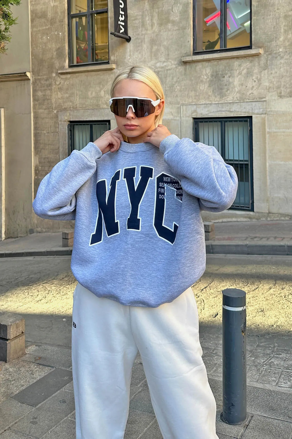 Gri Season Nyc Baskılı İçi Pamuklu Kadın Sweatshirt