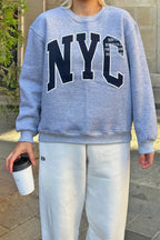 Gri Season Nyc Baskılı İçi Pamuklu Kadın Sweatshirt