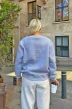 Gri Season Nyc Baskılı İçi Pamuklu Kadın Sweatshirt