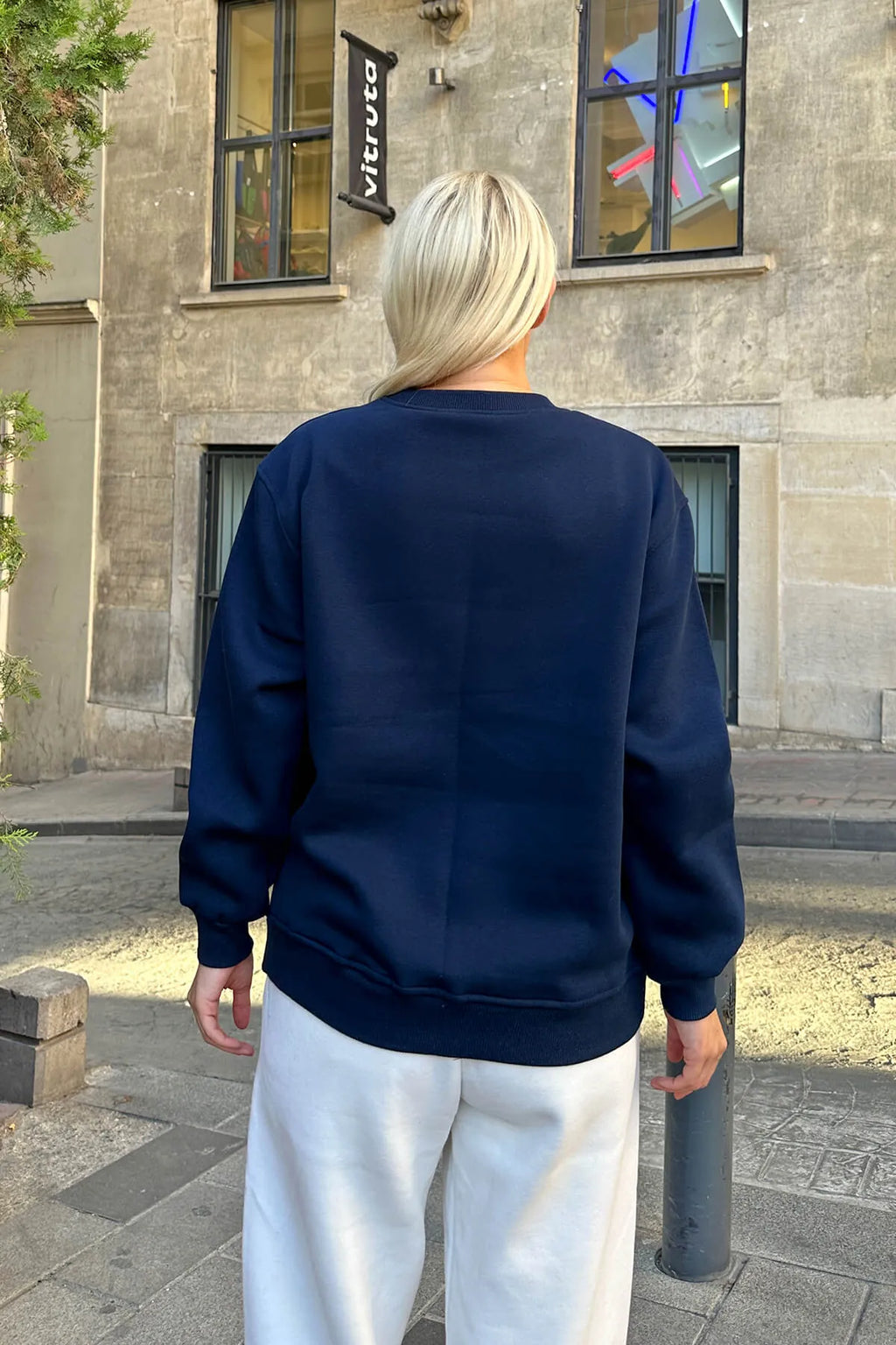 Lacivert Season Nyc Baskılı İçi Pamuklu Kadın Sweatshirt
