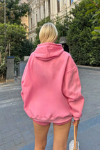 Pembe Oversize Kapüşonlu Kanguru Cepli İçi Polarlı Kadın Sweatshirt