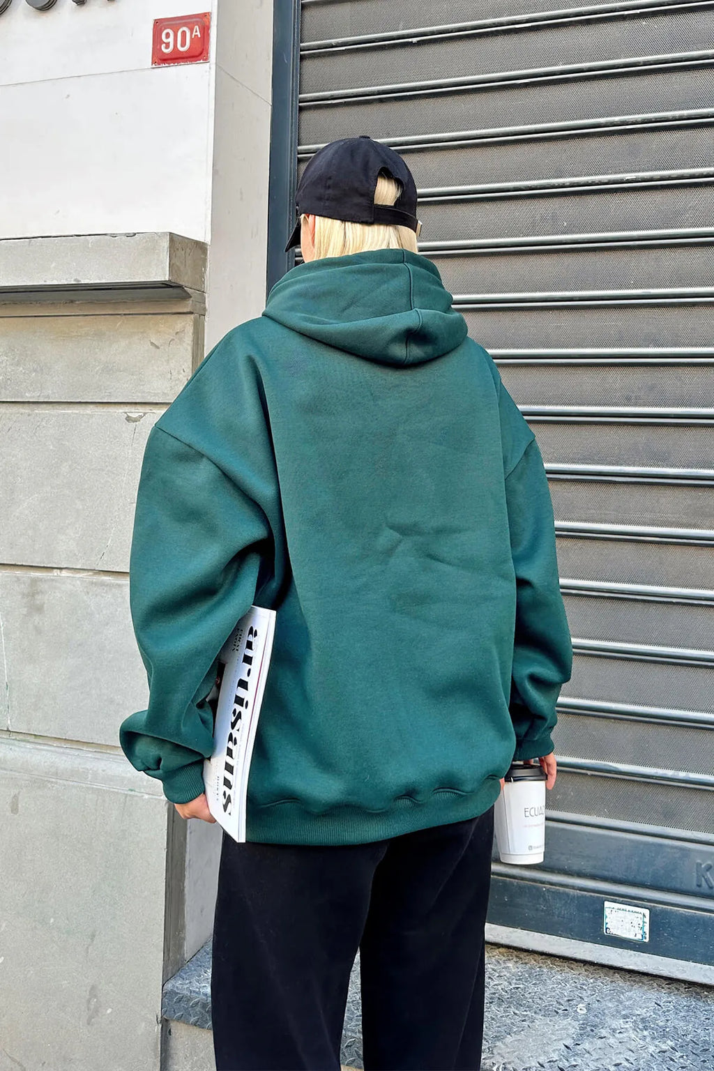 Yeşil Oversize Kapüşonlu Kanguru Cepli İçi Polarlı Kadın Sweatshirt