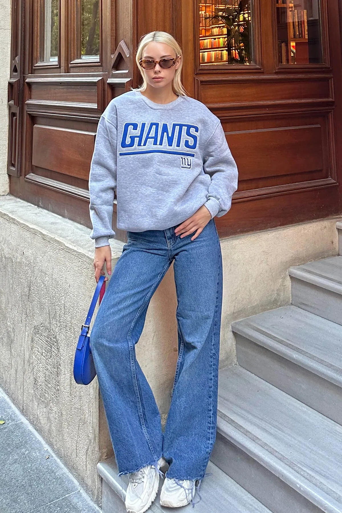 Gri Giants Nakışlı İçi Pamuklu Kadın Sweatshirt