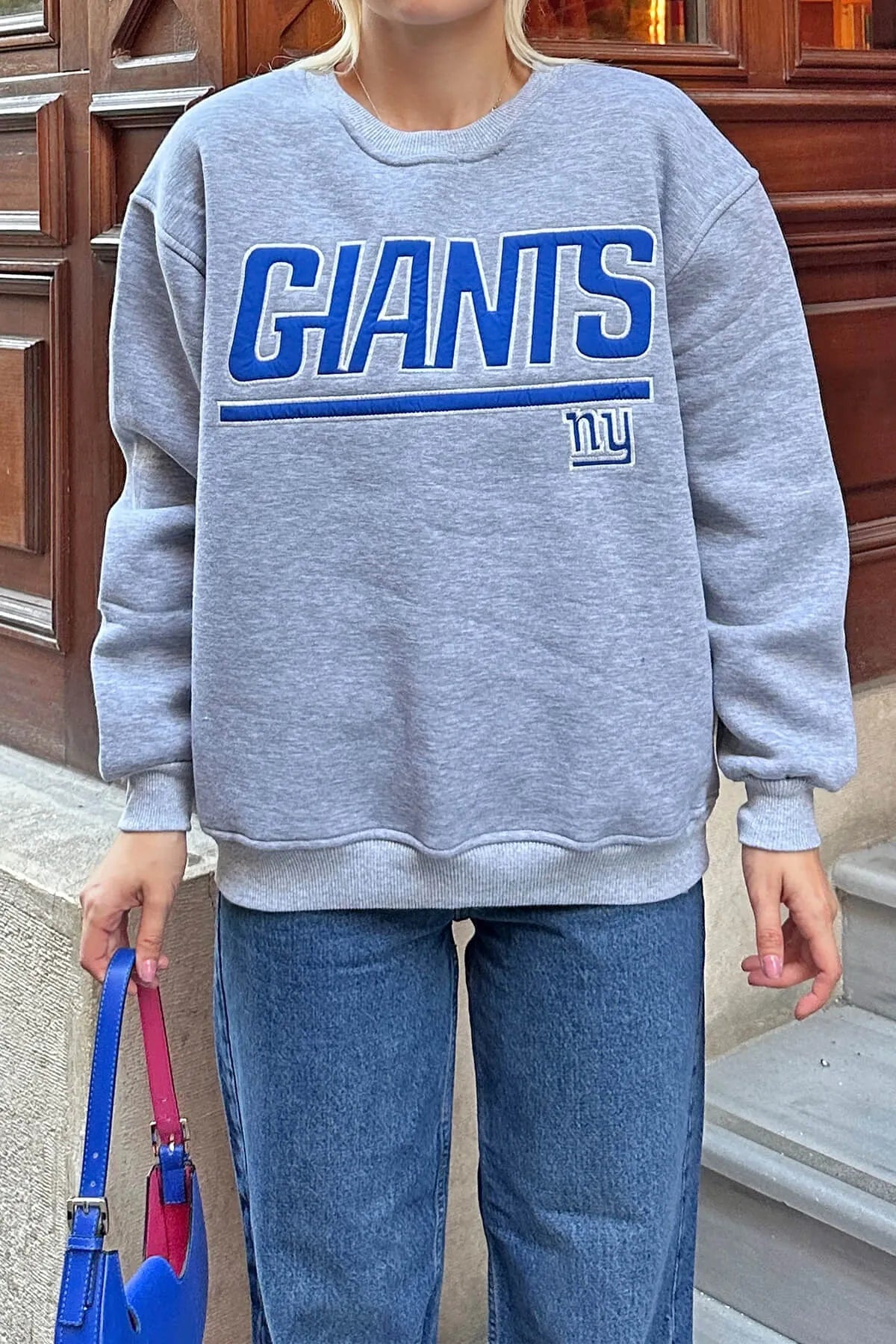 Gri Giants Nakışlı İçi Pamuklu Kadın Sweatshirt
