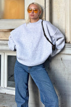 Gri Oversize Basic Bisiklet Yaka İçi Polarlı Kadın Sweatshirt