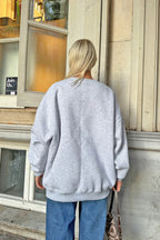 Gri Oversize Basic Bisiklet Yaka İçi Polarlı Kadın Sweatshirt