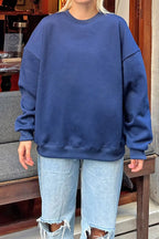 Lacivert Oversize Basic Bisiklet Yaka İçi Polarlı Kadın Sweatshirt