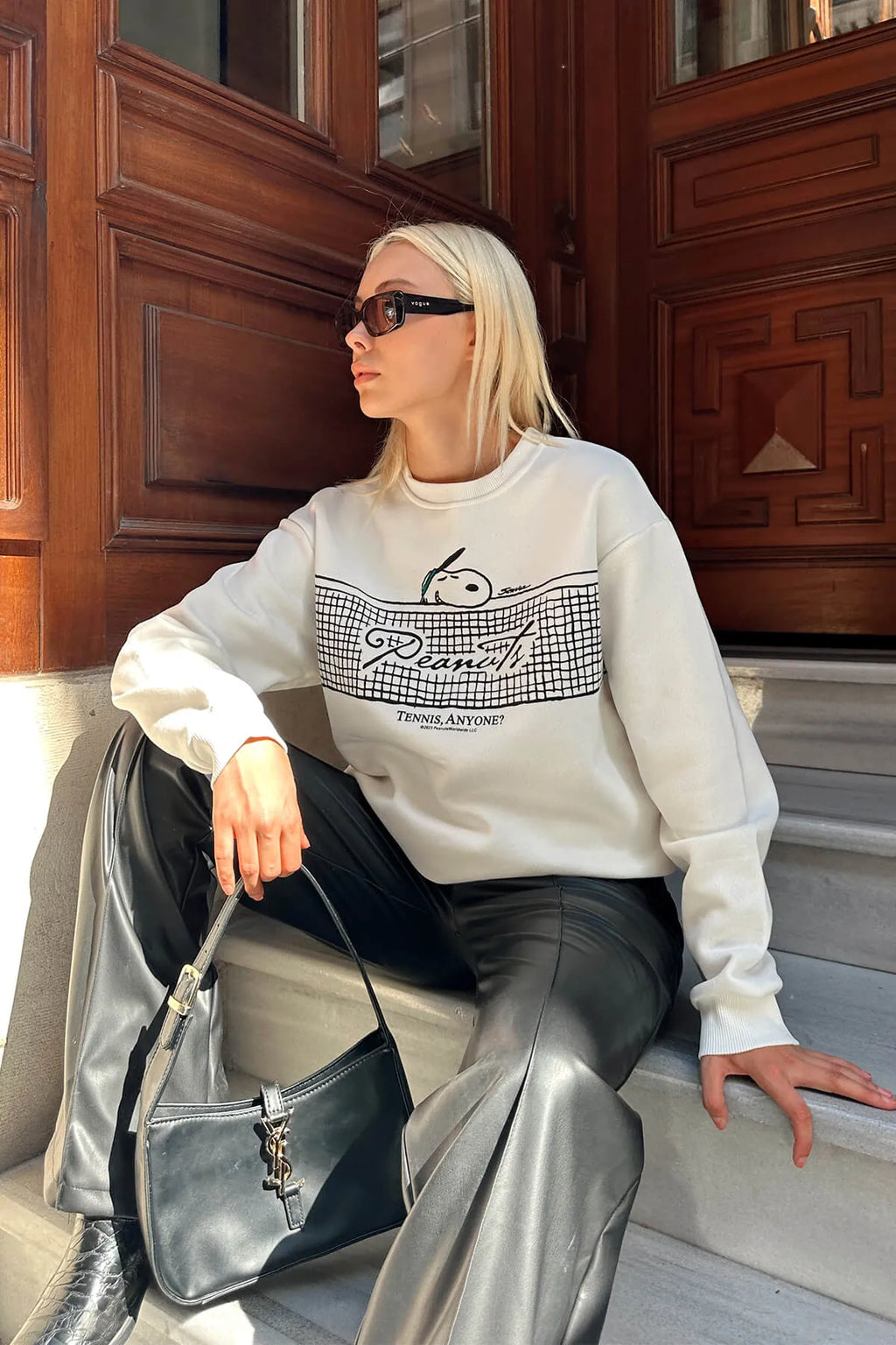 Beyaz Tennis Baskılı İçi Pamuklu Kadın Sweatshirt