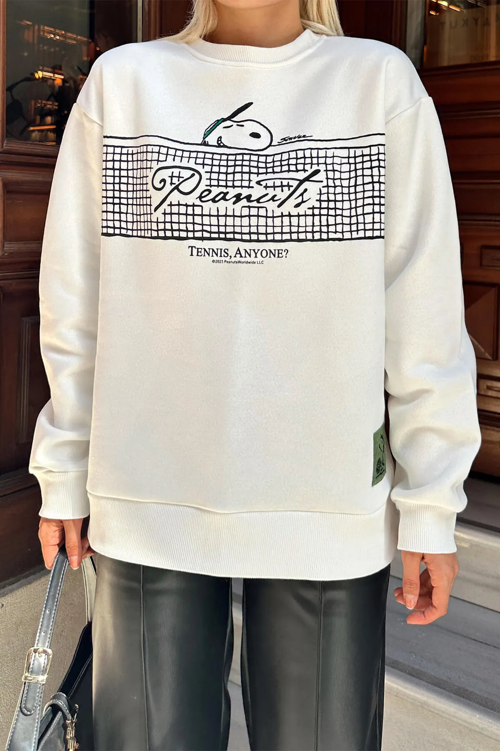 Beyaz Tennis Baskılı İçi Pamuklu Kadın Sweatshirt