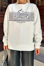 Beyaz Tennis Baskılı İçi Pamuklu Kadın Sweatshirt