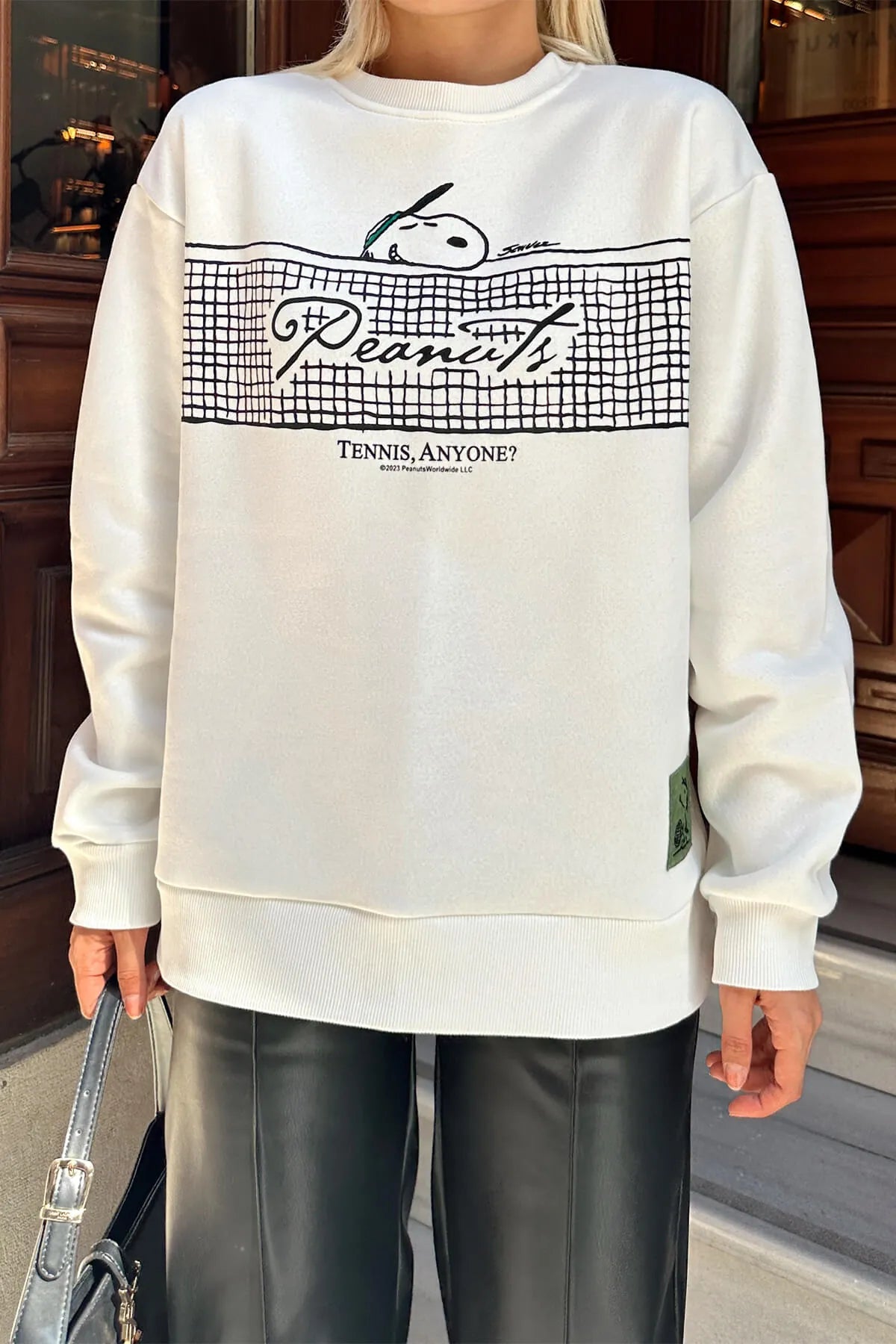 Beyaz Tennis Baskılı İçi Pamuklu Kadın Sweatshirt
