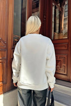 Beyaz Tennis Baskılı İçi Pamuklu Kadın Sweatshirt