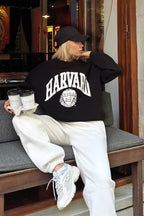 Siyah Hrvrd Baskılı İçi Pamuklu Kadın Sweatshirt