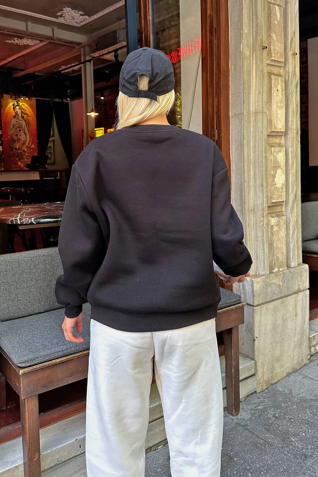 Siyah Hrvrd Baskılı İçi Pamuklu Kadın Sweatshirt