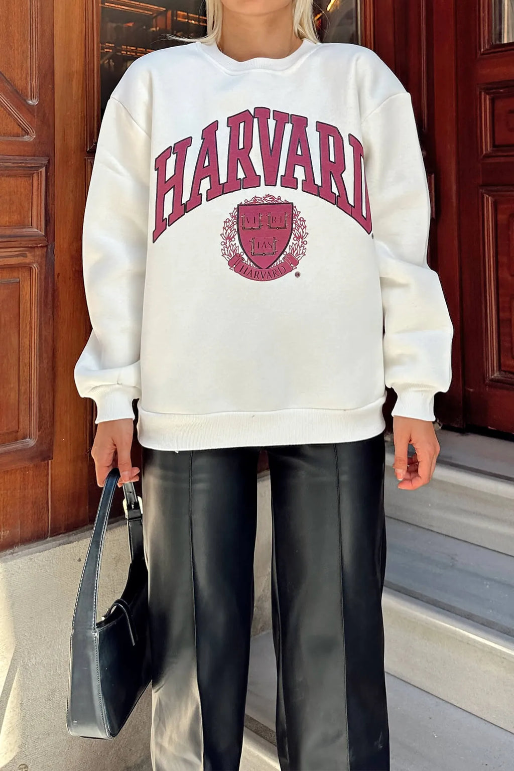 Beyaz Hrvrd Baskılı İçi Pamuklu Kadın Sweatshirt
