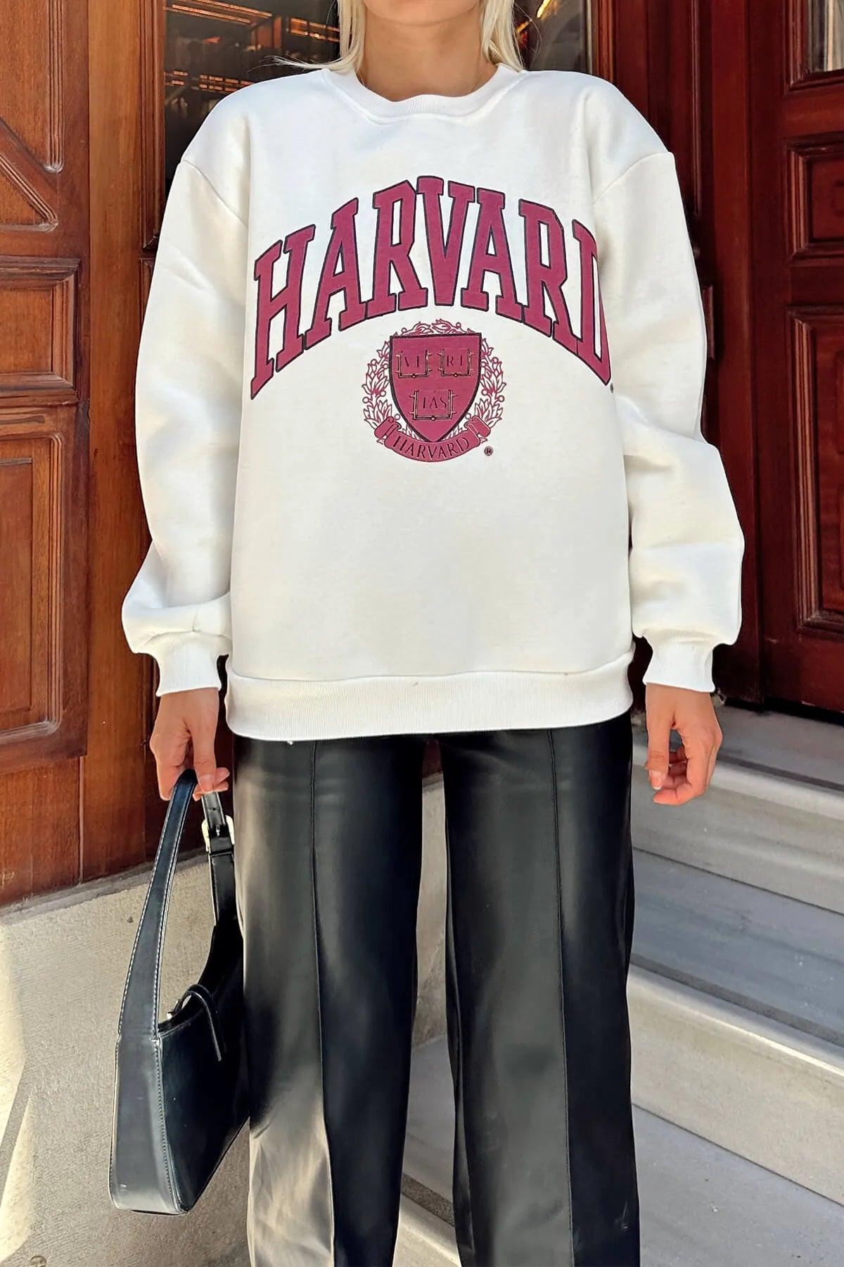 Beyaz Hrvrd Baskılı İçi Pamuklu Kadın Sweatshirt