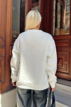 Beyaz Hrvrd Baskılı İçi Pamuklu Kadın Sweatshirt