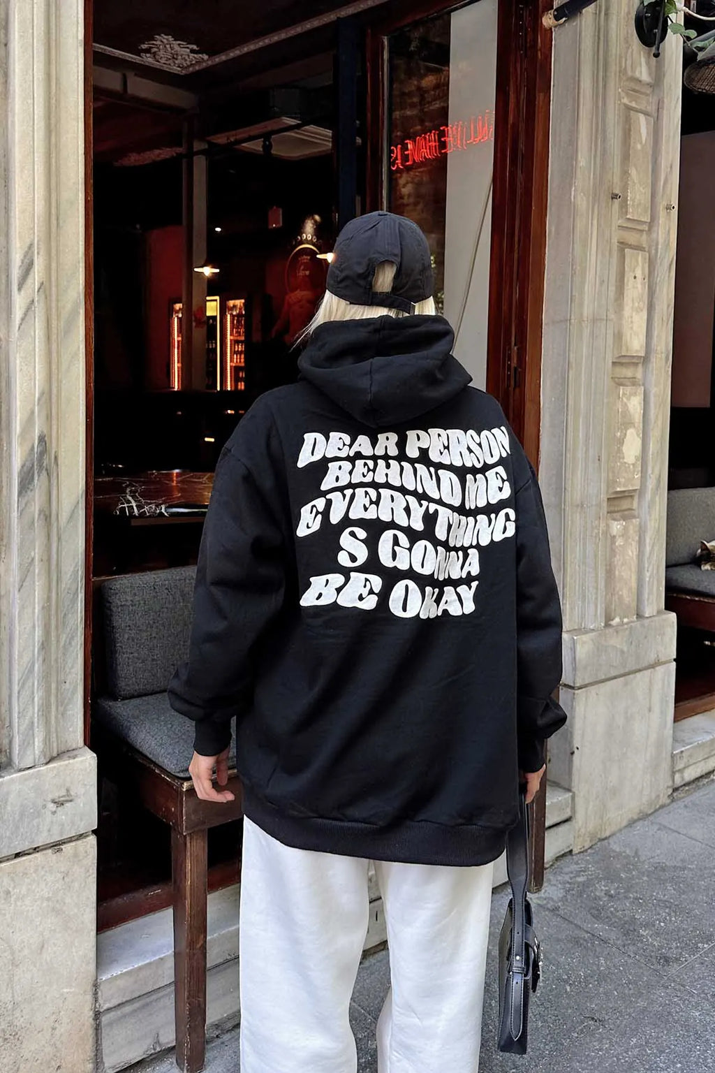 Siyah Dear Person Sırt Baskılı İçi Pamuklu Kadın Sweatshirt