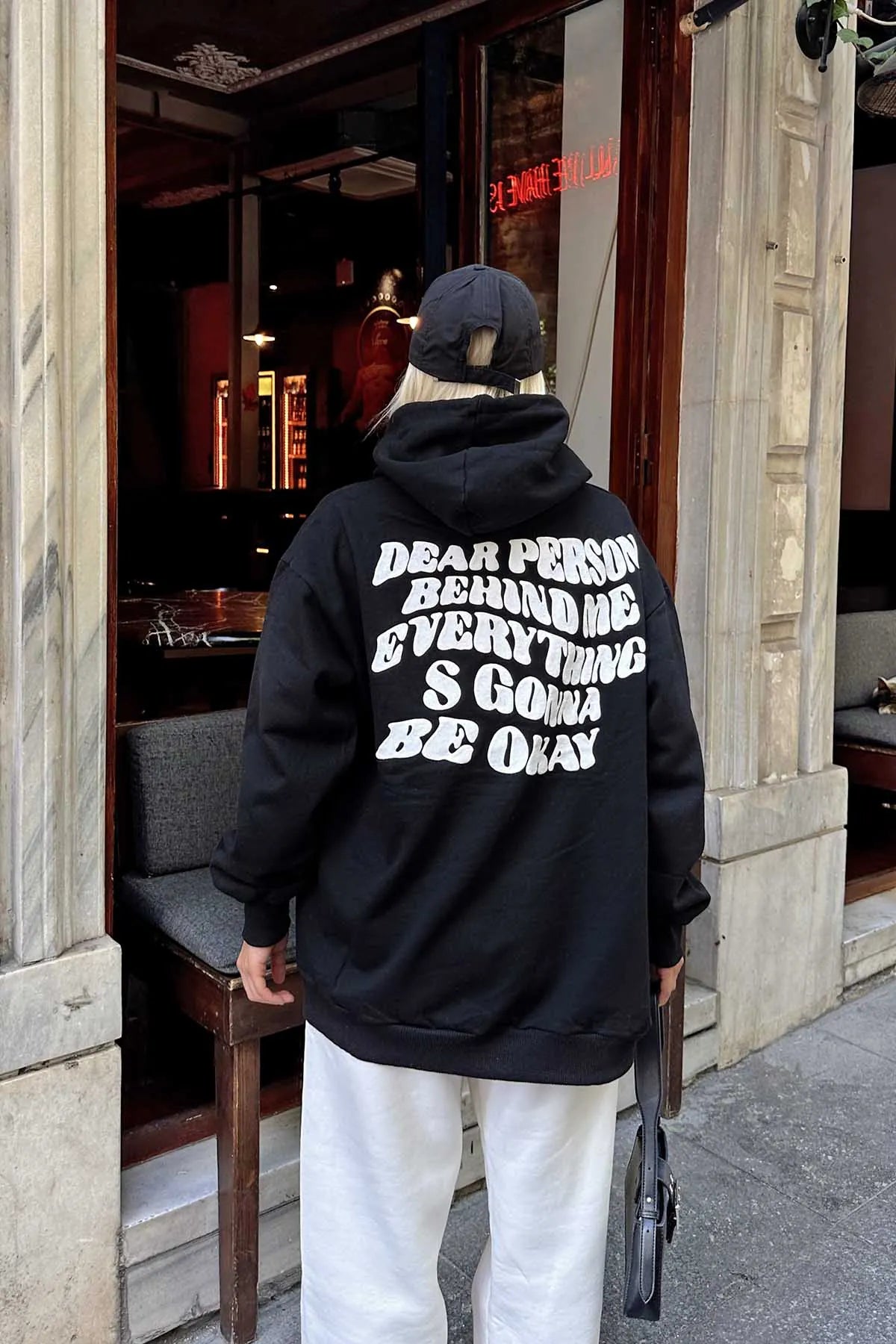 Siyah Dear Person Sırt Baskılı İçi Pamuklu Kadın Sweatshirt