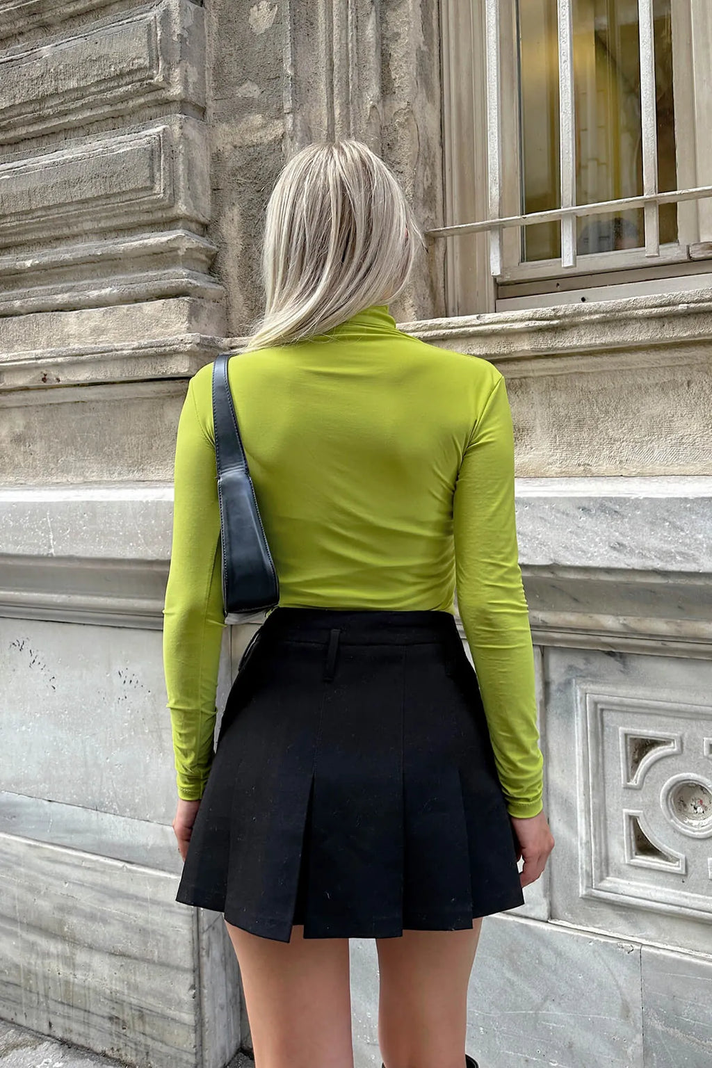 Yağ Yeşili Yarım Balıkçı Omuz ve Bel Drapeli Kadın Bluz Crop
