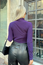 Mor Yarım Balıkçı Omuz ve Bel Drapeli Kadın Bluz Crop