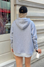 Gri Fermuarlı Oversize Kapüşonlu İçi Polarlı Kadın Sweatshirt