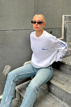 Beyaz Clfrnia Nakışlı Bisiklet Yaka İçi Polarlı Kadın Sweatshirt