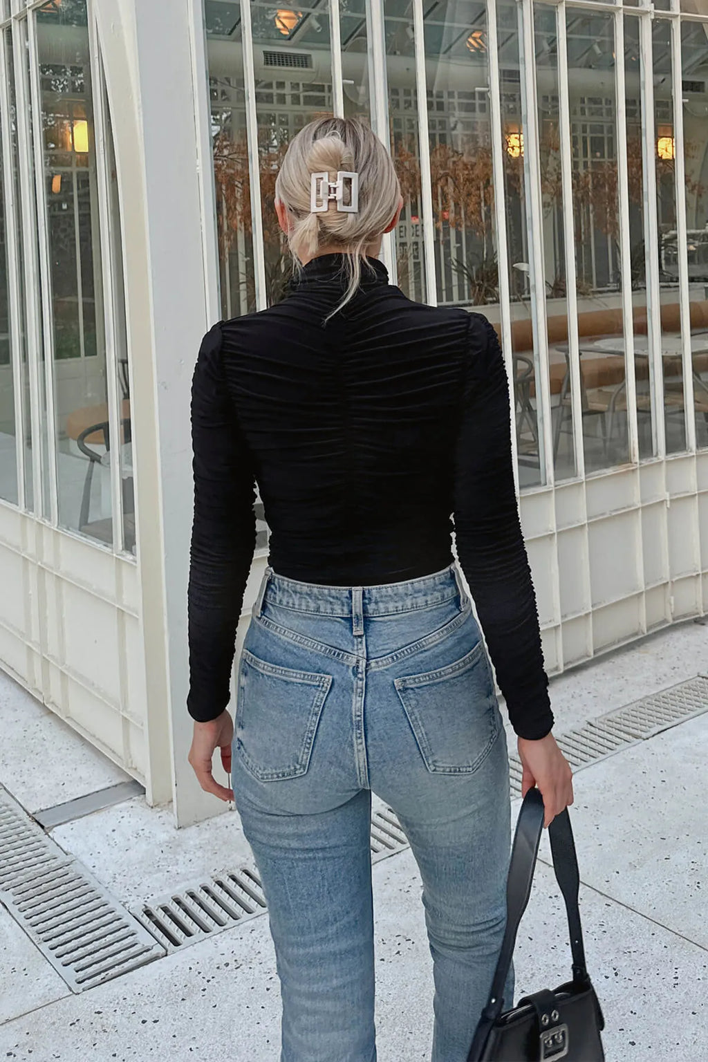 Siyah Full Drapeli Yarım Balıkçı Kadın Crop Bluz