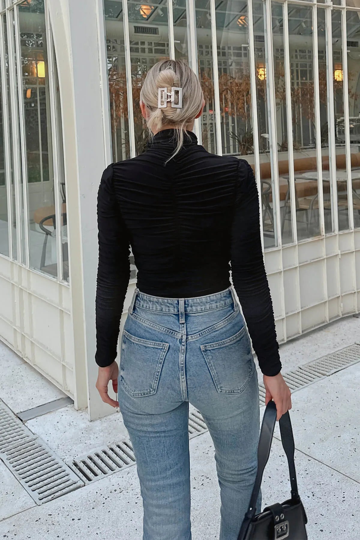 Siyah Full Drapeli Yarım Balıkçı Kadın Crop Bluz
