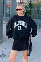 Siyah Ronia CA Baskılı Bisiklet Yaka İçi Pamuklu Kadın Sweatshirt
