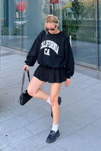 Siyah Ronia CA Baskılı Bisiklet Yaka İçi Pamuklu Kadın Sweatshirt