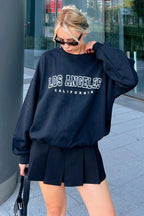 Siyah Joel Los Angls Baskılı Bisiklet Yaka İçi Pamuklu Kadın Sweatshirt