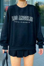 Siyah Joel Los Angls Baskılı Bisiklet Yaka İçi Pamuklu Kadın Sweatshirt