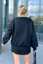Siyah Joel Los Angls Baskılı Bisiklet Yaka İçi Pamuklu Kadın Sweatshirt