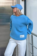 Mavi Sırt Fermuar Detaylı Armalı Bisiklet Yaka İçi Polarlı Kadın Sweatshirt